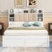Latitude Run® Wood Queen Size Platform Bed w/ Storage Headboard Upholstered in White | 47.2 H x 62.9 W x 91.2 D in | Wayfair
