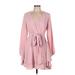 Casual Dress - Party V-Neck 3/4 sleeves: Pink Print Dresses - Women's Size Medium