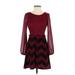 Millibon Casual Dress - A-Line: Burgundy Chevron/Herringbone Dresses - Women's Size Small