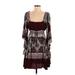 Free People Casual Dress - A-Line Square 3/4 sleeves: Burgundy Dresses - Women's Size Small