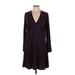 Dolan Casual Dress - Mini V-Neck Long sleeves: Burgundy Print Dresses - Women's Size Medium