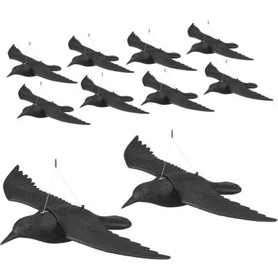 10er Set Taubenschreck Krähe, Dekofigur als Vogelscheuche, fliegender Rabe für Taubenabwehr,