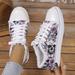 Women's Skull Pattern Canvas Shoes, Low-top Round Toe Non-slip Trim Lace Up Halloween Shoes, Comfy Outdoor Shoes For Music Festival