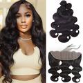 Body Wave Bundles Human Hair With Frontal(16 18 20 14Free Part) 100% Natural Human Hair Extensions 13x4 HD Transparent Lace Frontal With Black Body Wave Weave 3 Bundles Brazilian Real Human Hair