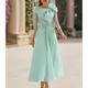 A-Line Mother of the Bride Dress Wedding Guest Elegant Vintage Straight Neckline Ankle Length Organza Short Sleeve Short Jacket Dresses with Appliques Flower blue wedding guest dress 2024