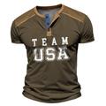 Team USA Men's Vintage Street Style 3D Print Henley Shirt Waffle T Shirt Sports Outdoor Casual Holiday T shirt Black Navy Blue Brown Short Sleeve Henley Shirt Spring Summer Clothing