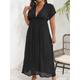 Women's Summer Dress Cover Up Open Back Vacation Swimming Pool Beach Wear Holiday Short Sleeves Black Color L XL 2XL 3XL Size
