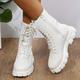 Women's Boots Platform Boots Combat Boots Plus Size Party Outdoor Daily Solid Color Booties Ankle Boots Winter Platform Chunky Heel Round Toe Punk Fashion Gothic PU Lace-up Black White