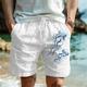 Men's Shorts Summer Shorts Beach Shorts Drawstring Elastic Waist Print Animal Ocean Comfort Breathable Short Outdoor Holiday Going out Cotton Blend Hawaiian Casual Black-White White Blue