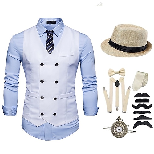 Goldene Zwanziger 1920er Retro Vintage Outfits Anzüge Blazer Der große Gatsby Gentleman Kostüm Herren Halloween Alltagstauglich Party / Cocktail Erwachsene Hut Krawatte Hosenträger Image