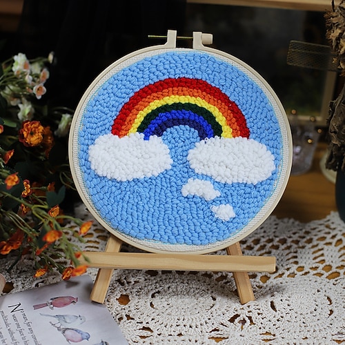 1 Set DIY Strickstick-Kit süßes Tiermuster DIY Basis Starter Stickübung Set mit Stickrahmen Farbigen Fäden Nadeln Anleitungen kreatives Basis Stickset für Weihnachtsgeschenk Image