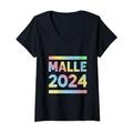 Damen Malle 2024 Crew Bunt Mallorca Party Urlaub T-Shirt mit V-Ausschnitt