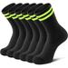 LetsFunny Athletic Socks Sport Running Calf Socks Performance Cushioned Breathable Crew Socks for Men Women(6 Pairs)-9-12Black With Yellow Striped