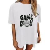 FhsagQ Summer Female Spring Tops for Women 2024 Women s Casual and Fashionable Colorful Interesting Baseball Print Crew Neck Oversized T Shirt WhiteL