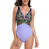 Bigersell Bathing Suit for Women One-Piece Clearance V-Neck Sleeveless Swimsuits Older Ladies Monokini Swimwear One-Piece Swimsuits Style O-295 Workout Bathing Suit Purple XL