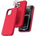 Silicone Case Designed for Apple iPhone 13 Pro Max Liquid Silicone Case 3 in 1 Bundle Phone Case with Clear Tempered Glass and Camera Lens Shockproof Case for Apple iPhone 13 Pro Max Red