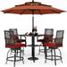 Perfect & William Patio Bar Set 6 Piece Outdoor Dining Table and Chairs Metal Furniture Set with 4 Swivel Bar Stools 1 Square Bar Height Table and 3-Tier 10ft Patio Umbrella Navy