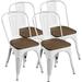 YZboomLife 18 Inch Classic Iron Metal Dining Chair with Wood Top/Seat Indoor-Outdoor Use Chic Dining Bistro Cafe Side Barstool Chair Coffee Chair Set of 4 Black