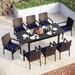 & William 9 Pieces Patio Dining Set for 6-8 People Outdoor Expandable Metal Table and PE Rattan Chairs Set with Cushions Modern Conversation Furniture for Terrace Porch Backyard