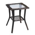 SYTHERS Outdoor Side Table Patio Wicker Rattan Furniture End Table for Indoor Garden Porch Balcony Bistro Brown