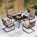 7PCS Outdoor Patio Dining Set 6 Spring Motion Chairs with Cushion 1 Rectangular Expandable Table Porch Lawn Backyard Garden Furniture Sets Burgundy