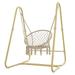 Indoor Outdoor Hammock Swing Chair with Stand Handmade Macrame Hanging Chair 220 LBS Weight Capacity Bohemian Style Tassels Rocking Chair for Bedroom Living Room Yard Garden Balcony Cream