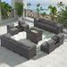 Outdoor Patio Furniture Set 12 Pieces Outdoor Furniture All Weather Patio Sectional Sofa PE Wicker Modular Conversation Sets with Coffee Table 10 Chairs & Seat Clips(Dark Blue)