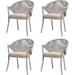 Patio Dining Chairs Set Of 4 Woven Rope Outdoor Dining Chairs All-Weather Aluminum Arm Chairs With Cushions For Garden Deck Backyard Balcony Lawn Indoor No Assembly Beige
