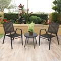 Ktaxon 3PCS Bistro Table Set Outdoor Furniture Set with 2 Stackable Patio Dining Chairs and Glass Table for Yard Balcony Porch Black and Coffee