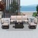 Kullavik Aluminum Patio Furniture Set 5 Pieces Modern Outdoor Conversation Set w/43in Gas Fire Pit Table Outdoor Metal Sectional Sofa with 55000 BTU Propane Fire Pit Sand