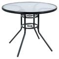 MOWENTA 35 x 35 Outdoor Bistro Table Metal Round Patio Side Table Outdoor Coffee Table Furniture Garden Backyard Dining Table W/ Water Ripple Glass Table Top (Black)