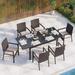 Perfect Outdoor Patio Dining Set 9 PCS Patio Furniture Set with Extendable Metal Table and 8 Rattan Wicker Chairs Beige Cushion