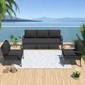Kullavik Patio Furniture Set 3 Pieces Aluminum Sectional Sofa with armrest Modern Outdoor Conversation Set 5 Seats Outdoor Swivel Rocking Chairs with Thick Cushion Black