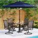 6 Pieces Outdoor Dining Set with Umbrella Patio Furniture Set with 4 Sling Dining Swivel Chairs 1 x 37 Wood-Like Table and 1 x 10ft 3 Tiers Umbrella (Beige)