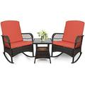 YZboomLife 3 pcs Rocking Bistro Set Conversation Chairs PE Wicker Outdoor Rocking Chairs(Rocking Set Sand)