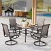 Perfect 5 Pieces Outdoor Dining Set 4 Sling Dining Swivel Chairs and 48 Round Metal Wood Grain Table with 2 Umbrella Hole Furniture Sets for Lawn Backyard Garden