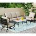 VILLA 4 Piece Patio Conversation Sets Outdoor Deluxe Metal Furniture Patio Set with 3 Seater Padded Deep Seating Bench 2 Swivel Cushioned Armrest Sofa Chairs and 1 Good-Looking Coffee