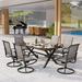 7 Pieces Patio Dining Set Rectangular Black Metal Table with 6 Padded Textilene Fabric Swivel Chairs Outdoor Furniture Set with Umbrella Hole for Garden Poolside Backyard Porch