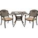Haverchair 3 Piece Bistro Set Outdoor Cast Aluminum Patio Dining Set Table and Chairs Outside Bistro Furniture 2 Mesh Chairs with Khaki cushions and 1 Square Table for Lawn Garden