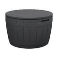 33 Gallon 3-in-1 Deck Storage Box Container Patio Table Round Bench Chair with Wood-Like Texture for Cushions Pool Accessories Outdoor Toys Furniture Decor Black