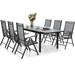 Perfect & William 9 Pieces Patio Dining Set for 6-8 People Outdoor Expandable Metal Table and PE Rattan Chairs Set with Cushions Modern Conversation Furniture for Terrace Porch Back