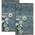 Rustic Daisy Wood Grain Hand Towel 15 x30 Set of 2 Country Retro Flower on Light Blue Wooden Board Hair Face Towel Farmhouse Wildflower Floral Cabin Planks Towel for Bathroom Girl Woman Guest
