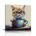 BCIIG Watercolor Cat Canvas Art Cat in A Cup Canvas Painting Cat Picture Prints Cat Art Prints Cute Animal Poster Cat with Glasses Wall Art Abstract Cat Picture Cat Artwork Cute Cat Paintings 16x16in