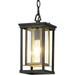 13 H Aluminum Outdoor Pendant Light Black Pendant Light with Wood Grain Finish 1-Light Exterior Hanging Light with Clear Seeded Glass Kitchen Hanging Lantern Indoor Hanging Ceiling Lamp