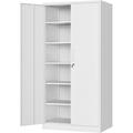 Metal Storage Cabinet with Lock 71 White Garage Cabinet with 2 Doors and 5 Adjustable Shelves Steel Locking Cabinets Tall Tool Storage Cabinet Lockable File Cabinet for Home Office Pantry