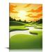 Nawypu Golf Decor National Golf Course Wall Art Sport Poster Green Decor Canvas Print Sunrise Landscape Nature Picture for Home Office Men Bedroom Decoration Stretched and Framed 16x20in