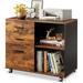 FJU 3-Drawer Wood File Cabinet Mobile Lateral Filing Cabinet Printer Stand with Open Storage Shelves for Home Office Rustic Brown