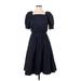 Gal Meets Glam Casual Dress - A-Line Square Short sleeves: Blue Print Dresses - Women's Size 4