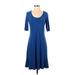 Nina Leonard Casual Dress - A-Line Scoop Neck 3/4 sleeves: Blue Solid Dresses - Women's Size Small