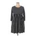 Suzanne Betro Casual Dress - Mini Crew Neck 3/4 Sleeve: Black Print Dresses - Women's Size 2X